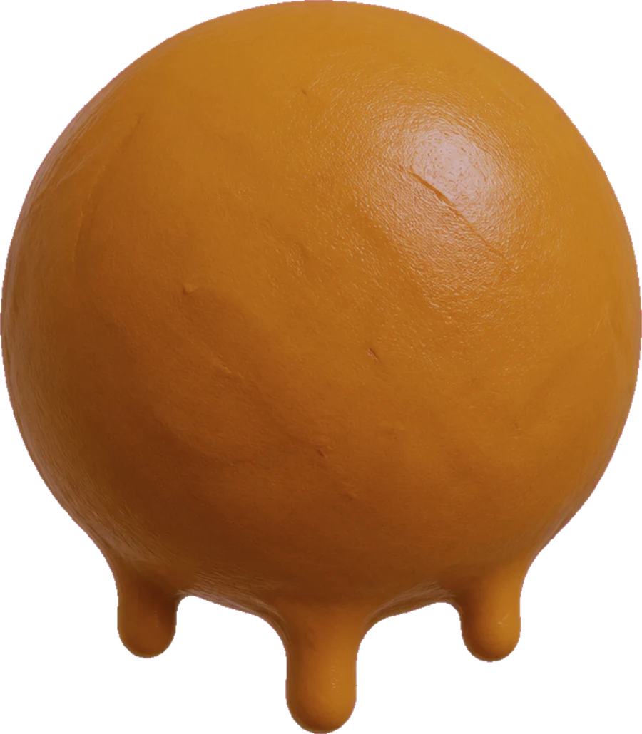 A caramel-colored ball with a few drips, wrapping the peanut butter center